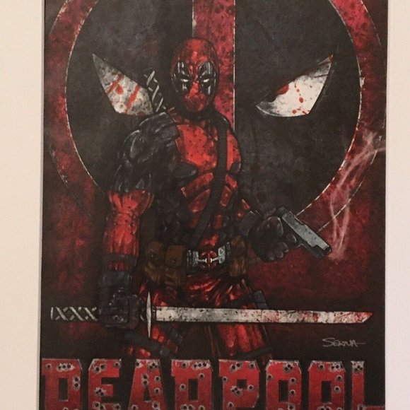 Deadpool Art matted Pop Gift Marvel Comics Sword Gun - Picture 2 of 3
